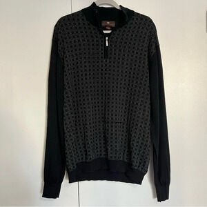 Toscano Mens Merino Wool Blend Quarter Zip Sweater Black Size XL